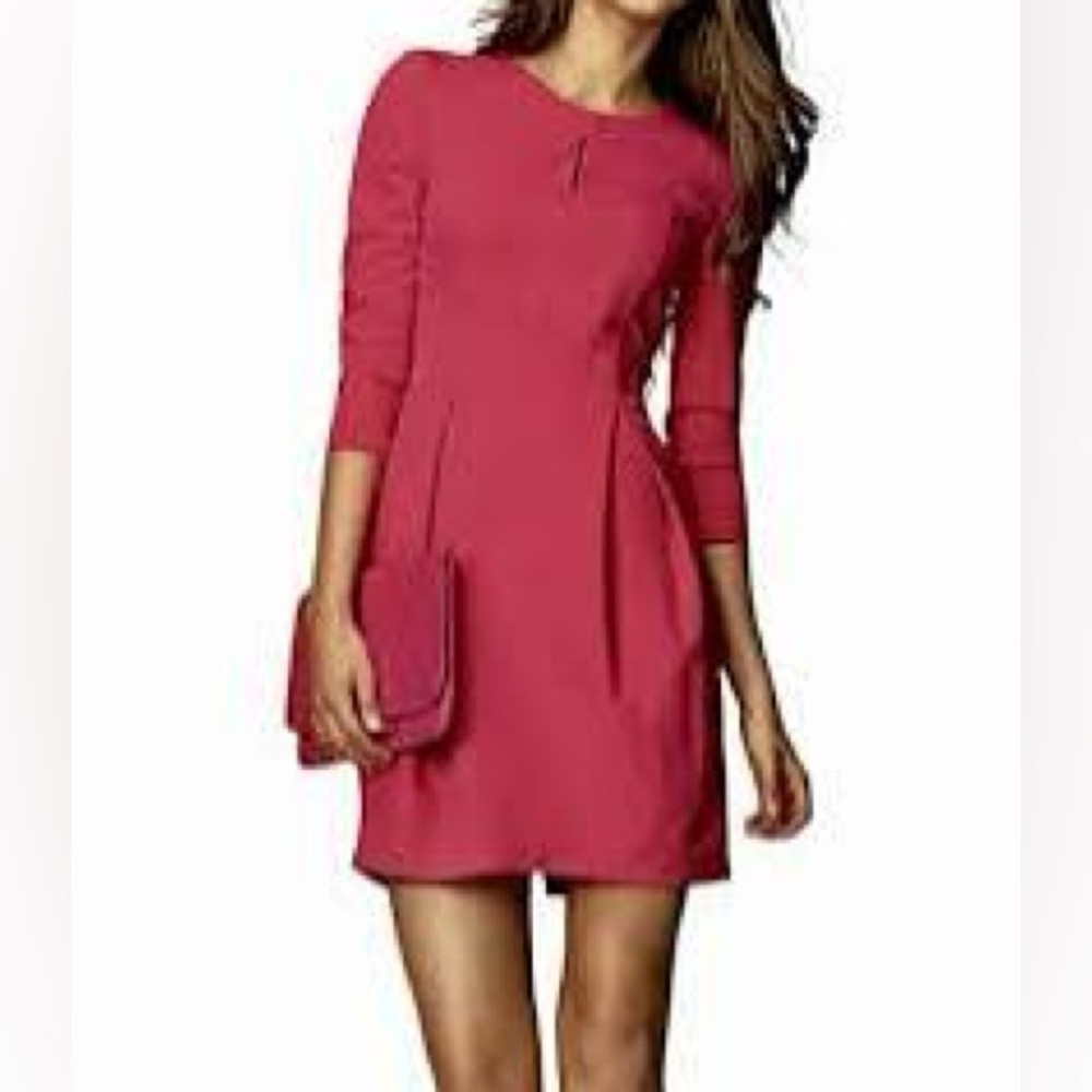 Nife Watermelon Pink Keyhole Pleated Shift 3/4 Sleeve Professional Career 8